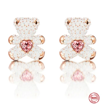 

Fashion Hanging Sterling Silver Original 1:1 Copy, Lively And Lovely Cute Childlike Teddy Bear Earrings Women Luxury Jewelry Gif