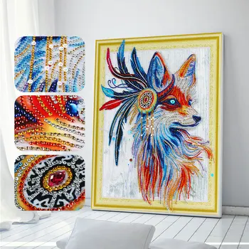 

Meian 5D Diamond Painting Special Shaped Animals Fox Feather Rhinestone Round Partial Diy Diamond Embroidery New 2019 Home