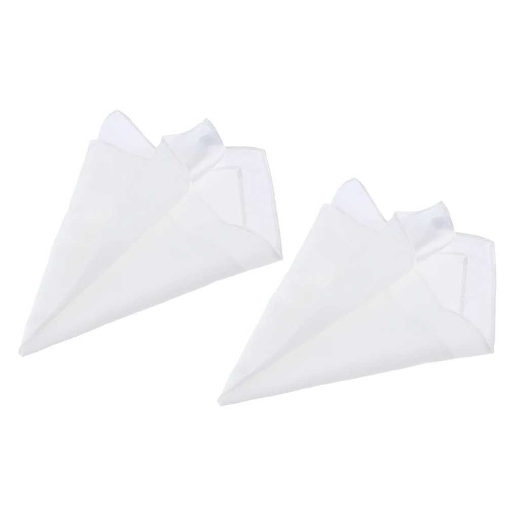 2pcs Mens 100% Mulberry Silk  Square Plain Solid Handkerchief White