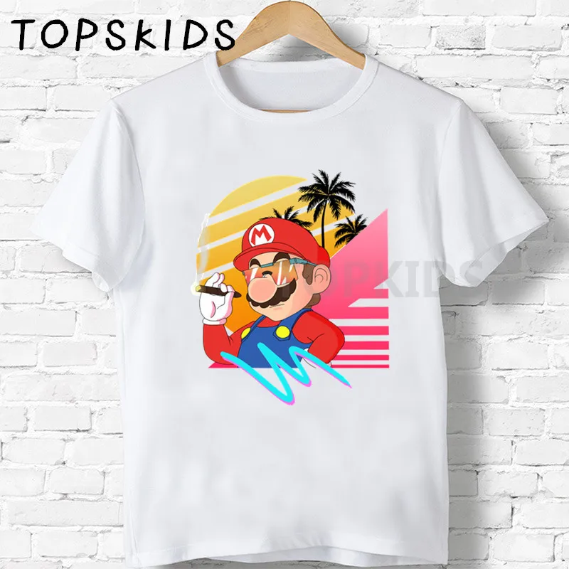 Детские футболки с героями мультфильмов «Super Mario Bros» Забавные топы для маленьких мальчиков и девочек, детская летняя футболка с круглым вырезом HKP5222