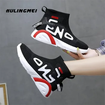 

Zapatillas Mujer Autumn Elastic Knitting Casual Boots Women Sneakers Heel 4cm Platform Lady White Shoes