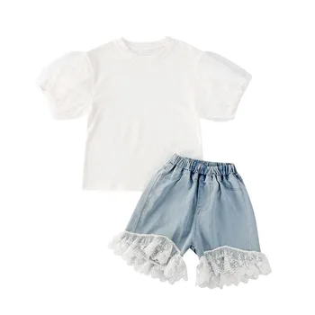 

Summer Toddler Baby Girl Short Sleeve Lace T-shirt Tops Shorts 2Pcs Set Clothes Outfits 2-7Y