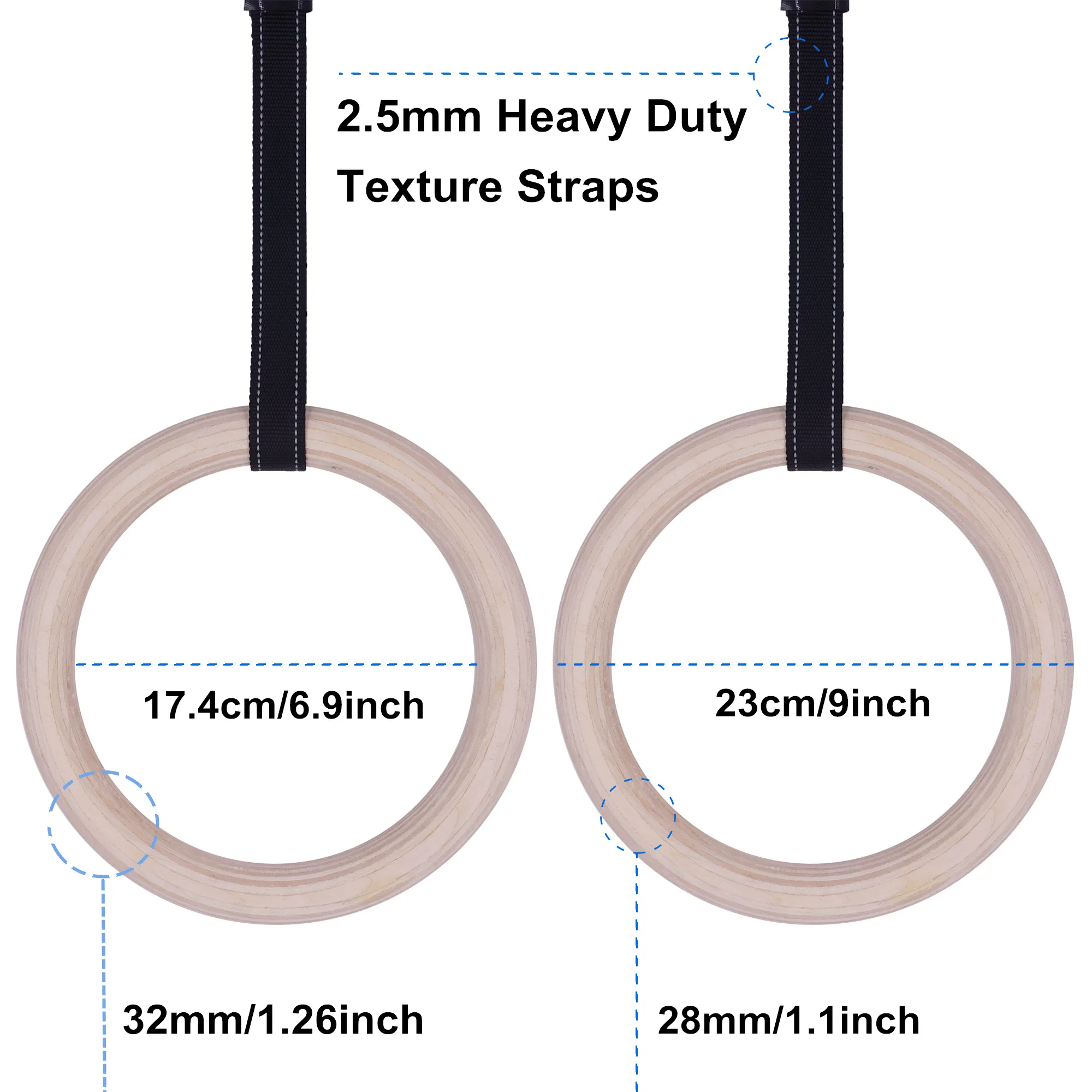 Wooden 28/32 mm Gymnastic Ring with Adjustable Straps Crossfit Home Gym Fitness Pull Ups Strength Training Gymnastics Equipment