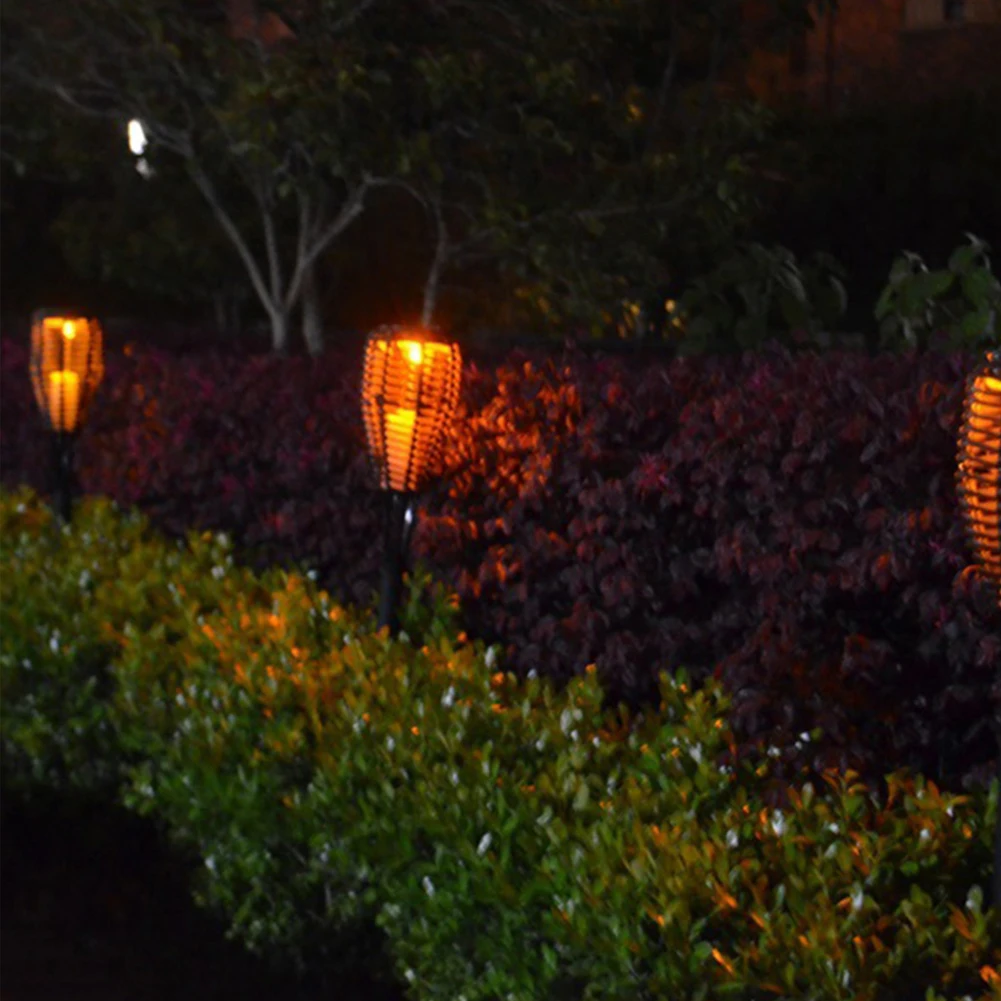 Flickering Torch Decking Yard Landscape Lawn Insert Solar Light LED Waterproof Outdoor Garden Decorative Path Rattan Weaving