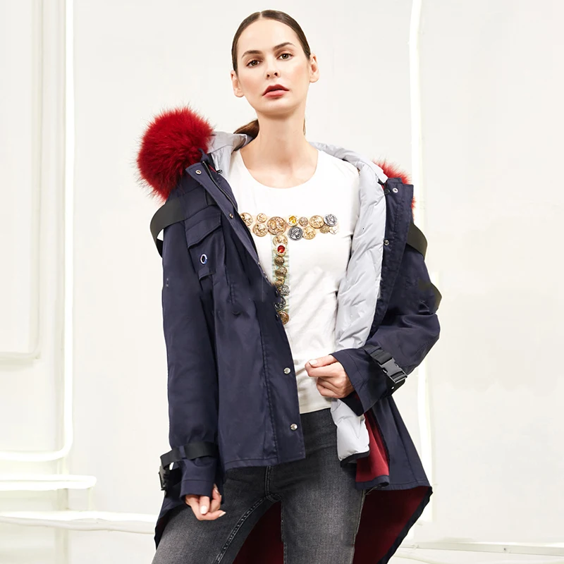 Big Fur Collar Loose White Duck Down Coat Female Hooded Long Sleeve Warm Fashion Autumn Winter Jacket Women Parkas S345