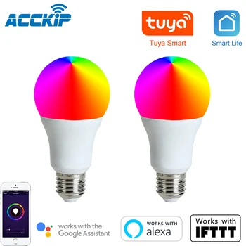 

ACCKIP 2PCS E27 Wifi Smart Light LED Bulb Lamp RGBCW 9W Tuya Smart Life App Timer Dimmer Work with Alexa Google Lampada wifi