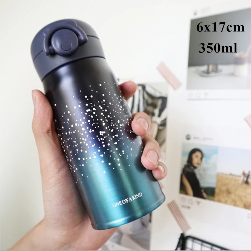 Blue S VILEAD350ml 500 мл 304 Нержавеющая сталь звездное небо термос чашка прыгающая Крышка пара вакуумная фляга милый чайная кружка, бутылка для воды для студентов - Цвет: Blue S