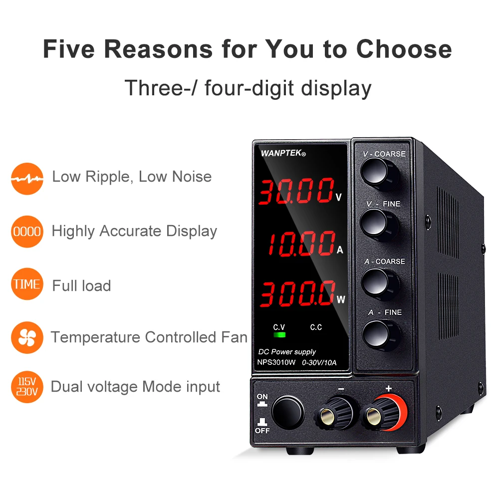 Wanptek Adjustable DC power supply 30V 10A LED Digital Lab Bench Power Source Stabilized Power Supply Voltage Regulator Switch-4