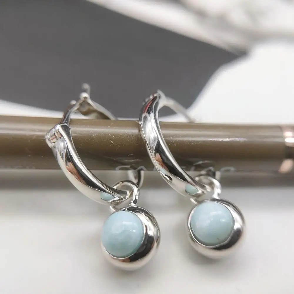 Hutang Larimar женские клипсы Твердые 925 пробы серебро натуральный синий драгоценный камень ювелирные изделия винтажные дизайн для подарка