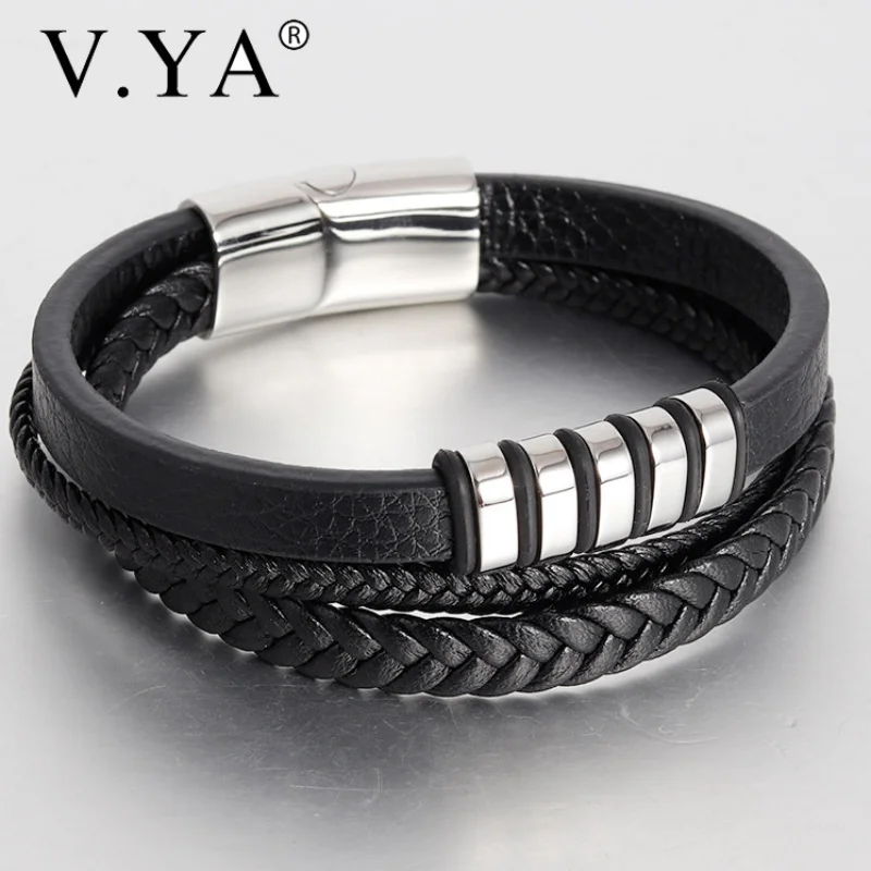 V. YA, модный дизайн, несколько кожаных плетеных браслетов для мужчин, черный, золотой, серебряный цвет, браслет, браслет для мужчин, лучшее ювелирное изделие, подарок