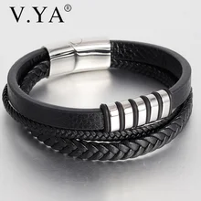 V. YA, модный дизайн, несколько кожаных плетеных браслетов для мужчин, черный, золотой, серебряный цвет, браслет, браслет для мужчин, лучшее ювелирное изделие, подарок