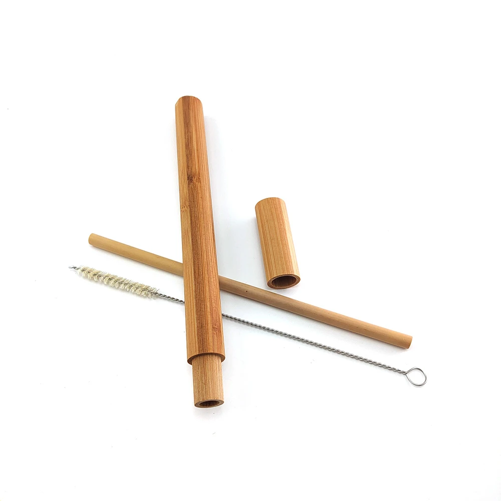Natural bamboo drinking straw travelling set sisal hemp straws cleaning