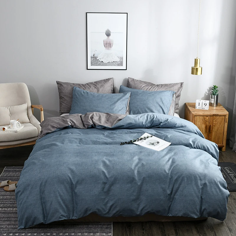 

New Double Sided Bedding Set Simple Solid Color Duvet Cover Pillowcase 2/3pcs US/EU/AU Queen King Size Comforter Cover Bed Set
