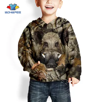 

SONSPEE Child Pullover Hoody Sweatshirts 3d Print Wild Boar Hunting Fashion Kids Hoodie Casual Streetwear Boys Baby Long sleeve