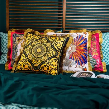 

45x45cm luxury vintage tassel cushion cover decorative velvet pillowcase geometric court fringes throw pillow cover