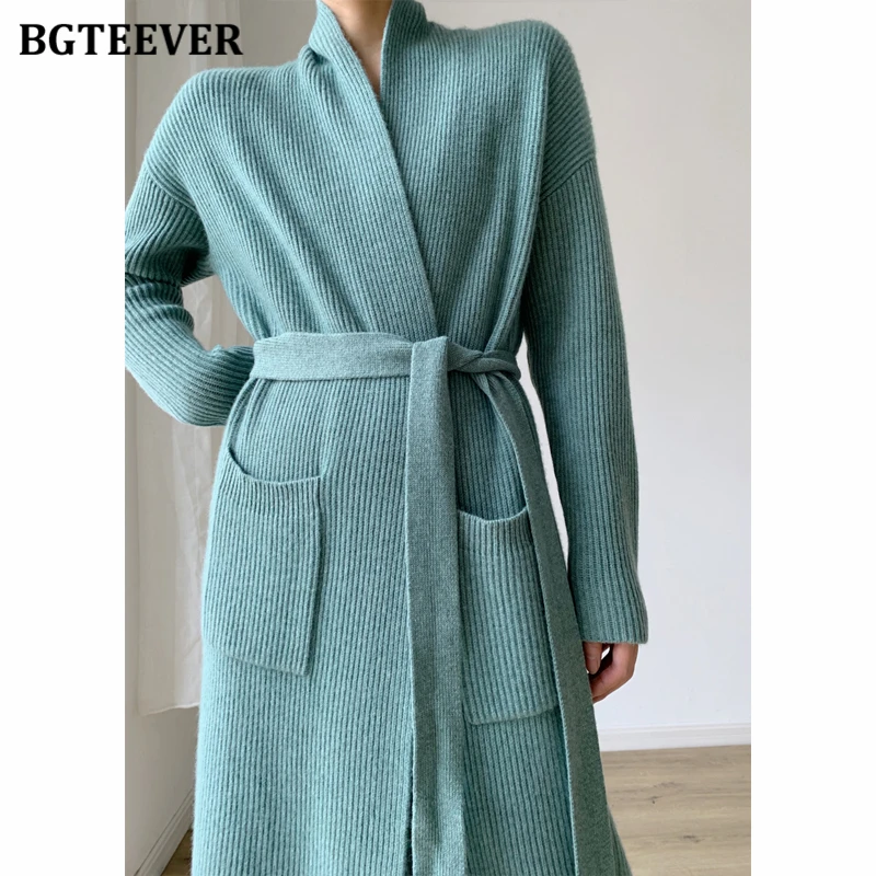 

Стильный шикарный свободный женский свитер BGTEEVER с открытым стежком с длинным рукавом оверсайз женский однотонный вязаный кардиган на шнуровке Топы 2021