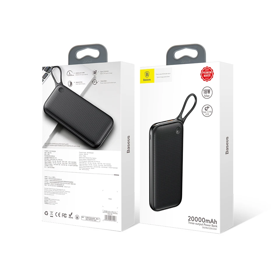 Baseus 20000 мАч Внешний аккумулятор двойная Быстрая зарядка 3,0 USB 18 Вт PD Быстрая Зарядка Внешний аккумулятор 20000 мАч Внешний аккумулятор для Xiaomi iPhon