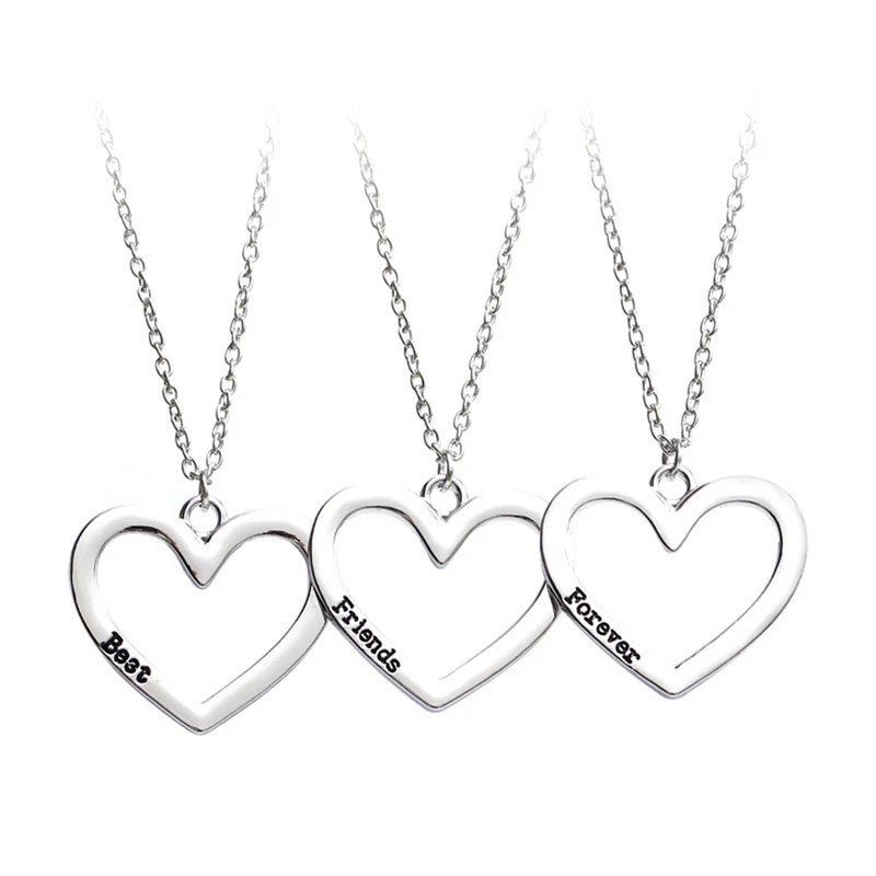 Женское колье с кулоном в виде сердца 3 штуки надписью Three Best Friend Forever ювелирные