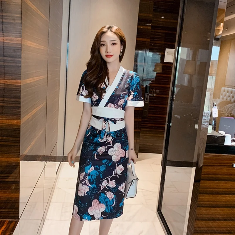 2021 Vintage Floral Print Kimono Femme Japanese Style Night Gown Yukata Dress For Women Asian Clothes Sexy 31084 | Тематическая