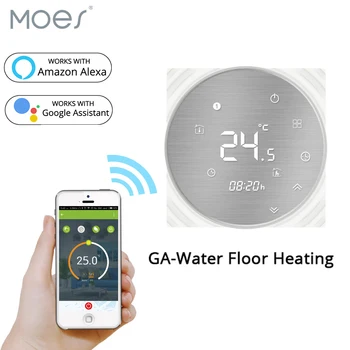

Wifi Smart Thermostat Water Floor Heating Metal Brushed Panel Smart Life/Tuya APP Remote Control Works with Alexa Google Home