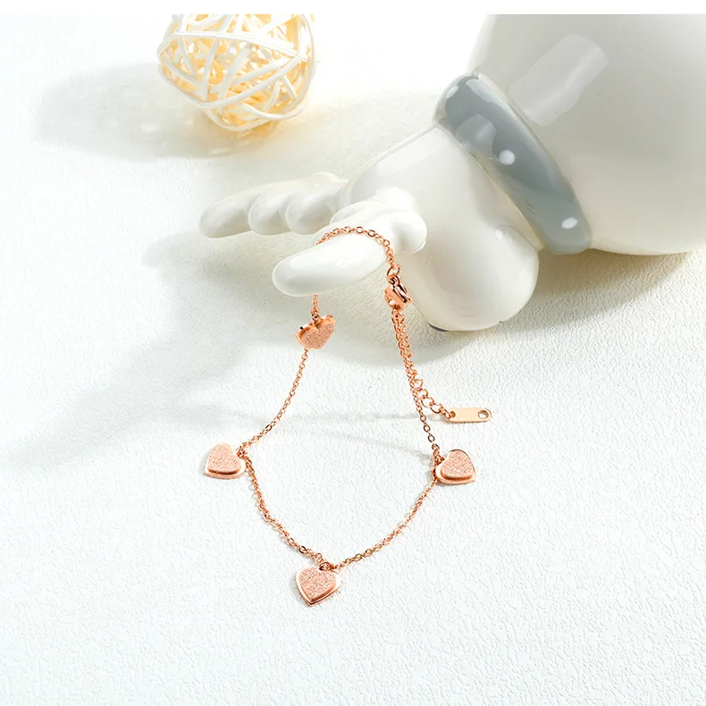 OPK Korean-style Summer Beach Fashion Titanium Steel Anklet Double Layer Dull Polish Heart Peach Heart Foot Ornaments