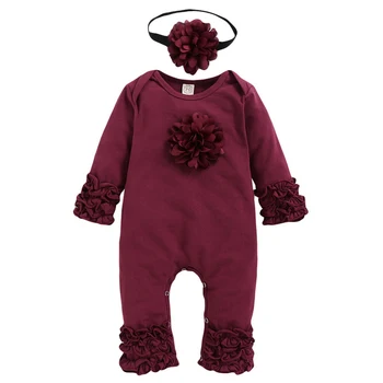 

New Born Baby Clothes Ruffled Floral Baby Girls Romper Winter Solid Colour Long Sleeve Jumpsuit Casual roupa infantil menina D30