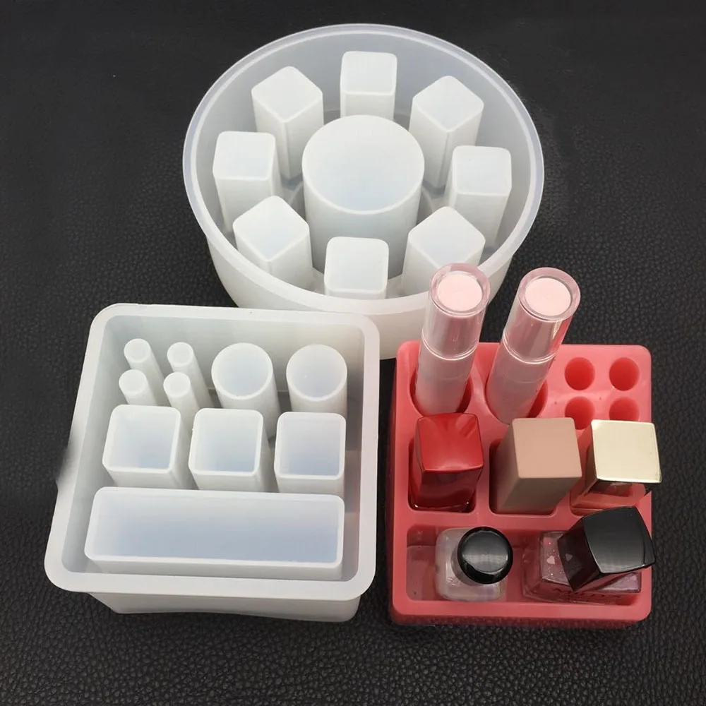 New DIY Lipstick Storage Box Crystal Epoxy Mold Square Square Round Handmade Mirror Jewelry Making Mould