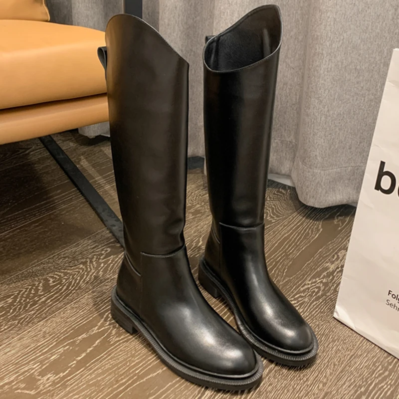 Women Knee Boots Winter Autumn Women Knee High Chelsea Boots Fashion Low Heels Shoes Female Slip On Casual Shoes Ladies Long Western Boots
