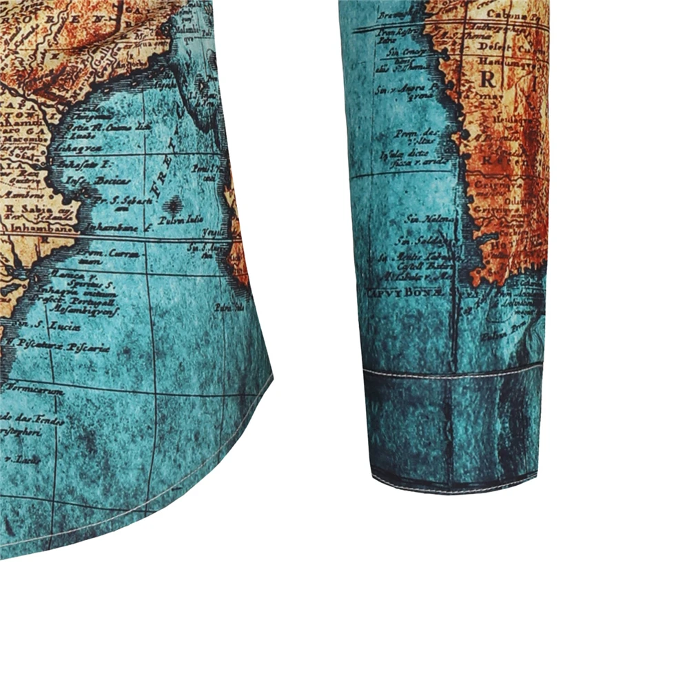 fashion map 3d-printed slim fit dress shirt men eu size 3xl casual long sleeve cotton men shirt