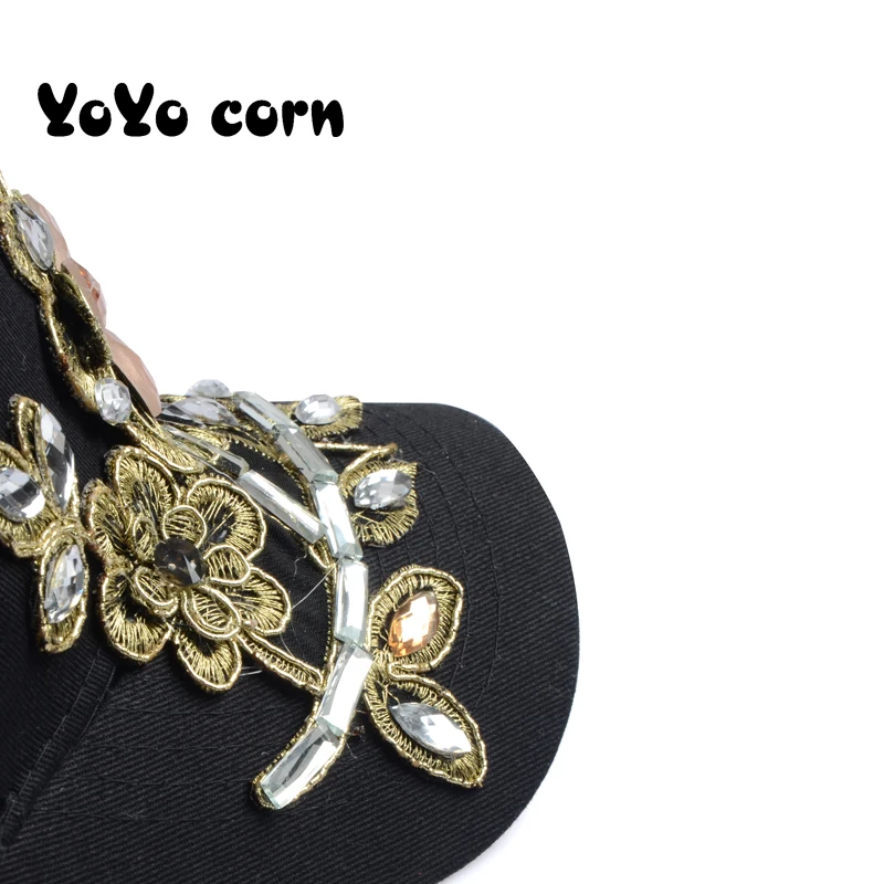 YOYOCORN бейсбольная кепка с цветком, парусиновая Кепка Snapback s для женщин, женская кепка, Высококачественная джинсовая кепка со стразами