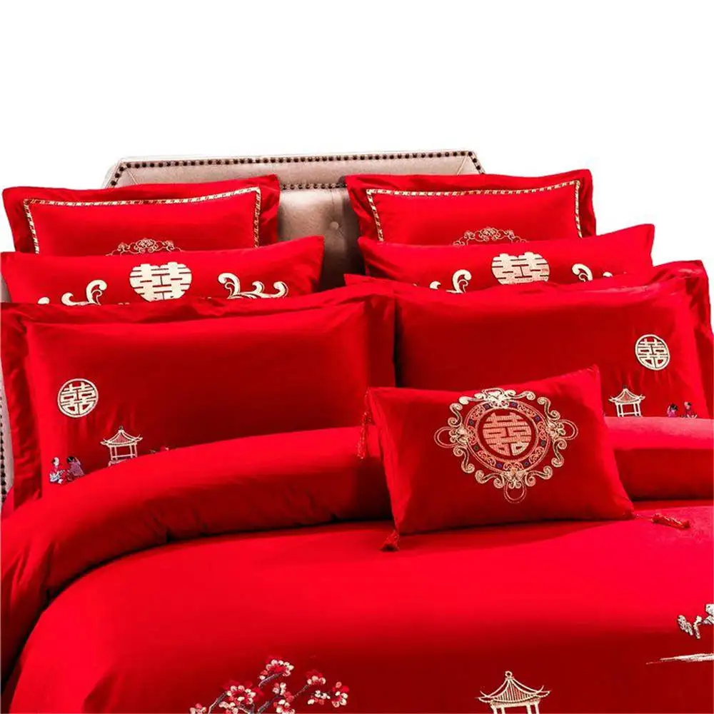 Высокое качество Постельное белье для пары queen king size комплект постельного белья 4/6 шт. из хлопка красного цвета мягкие свадебные Стёганое одеяло крышка набор