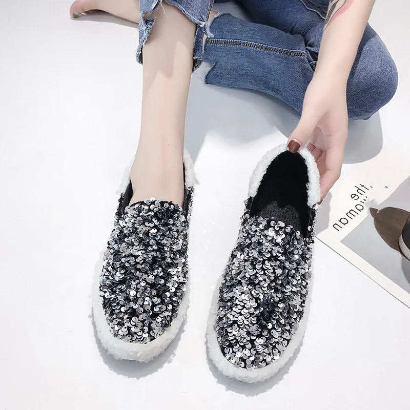 

Autumn Moccasin Shoes Shallow Mouth Slip-on Round Toe 2019 Fashion Women's Loafers Fur Casual Female Sneakers Flats Fall