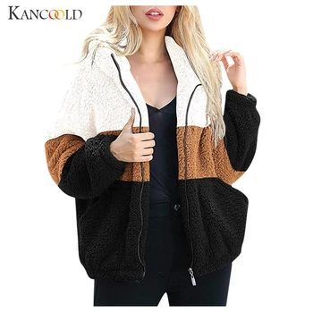 

KANCOOLD coats Women's Contract Color Fleece Long Sleeve Hooded Zipper Jacket Outwear Winter fashion new Coat women 2019DEC9