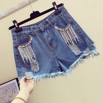 

Korean-Style Denim Shorts Woman 2020 Spring Summer New Process Fringed Denim Shorts Fashion Ripped Holes Jean Shorts Femme