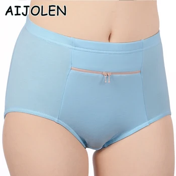 

AIJOLEN Oversized Anti-theft Storage Panties Cotton Women's Underwear Solid Color Mid-waist Zipper Men's Underpants