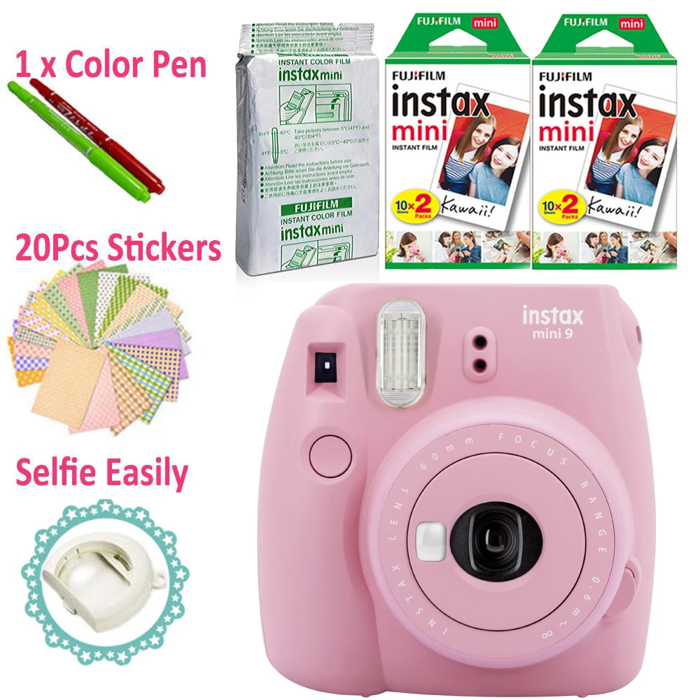 Розовая моментальная Камера Fujifilm Instax Mini 9 + 50 фотографий Fuji Instant 8 белая рамка