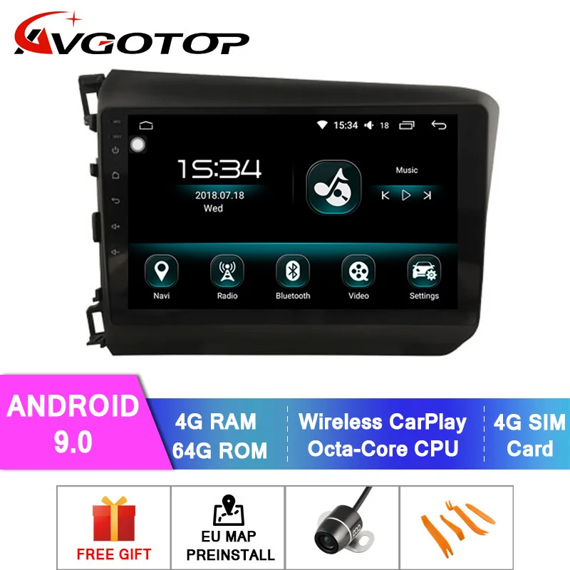 AVGOTOP Восьмиядерный Android 9,0 автомобильный dvd-плеер для HONDA 2012- CIVIC LHD Встроенный 64 Гб флэш 4 Гб ram зеркальная ссылка