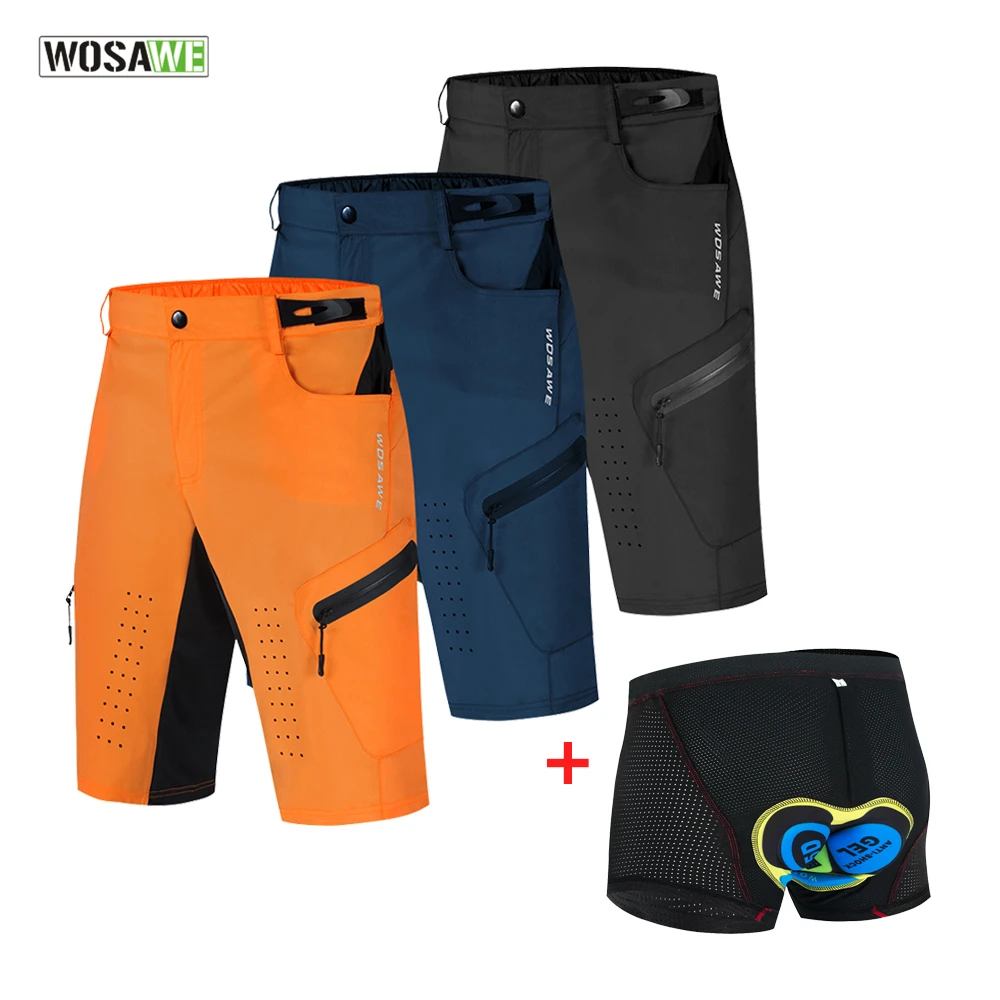 WOSAWE Mens Casual MTB Bike Lightweight Shorts Side Zipper Pocket Pants Black