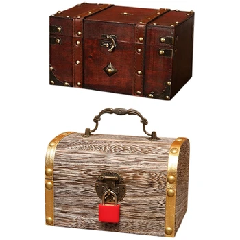 

1Pcs Antique Style Jewelry Organizer & 1Pcs Piggy Bank Wooden Case Exquisite Storage Box with Keys