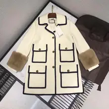 Лучшее качество 85% шерстяное пальто из натурального меха с длинными рукавами, новинка, зима, нагрудные карманы, пэчворк, однобортный бежевый Повседневный пиджак, куртка