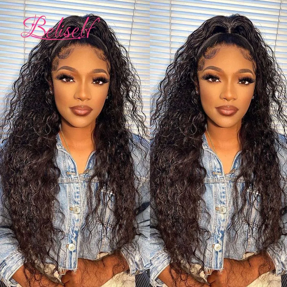 360 Lace Frontal Wigs Brazilian Water Wave Wig Pre Plucked 360 Full Lace Wigs 30inch Wet and Wave Human Hair Beliself Hair