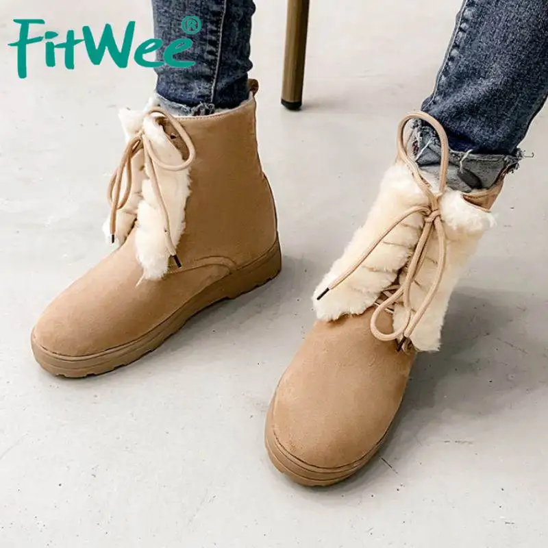 FITWEE/большие размеры 33-50 женские зимние ботинки теплые плюшевые ботильоны на меху