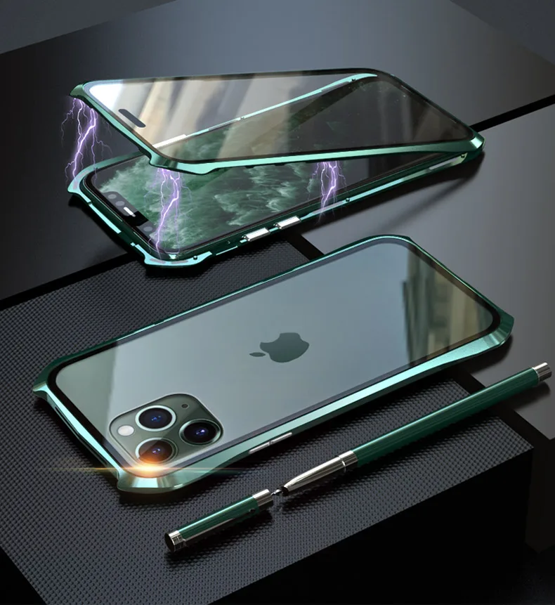 360 полный защитный Магнитный чехол для iPhone 11 противоударный чехол для iPhone 11 PRO MAX металлический бампер чехол двойное закаленное стекло