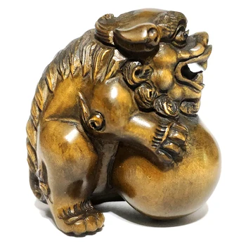 

Y6990 - 2" Hand Carved Boxwood Netsuke Figurine Carving: Pi Xiu Baby Dragon