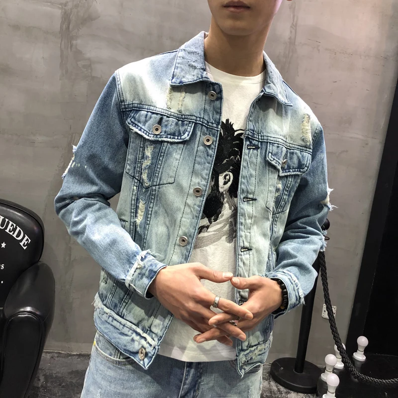 Lente Herfst Mannen Gat Denim Jas Mannen Jassen джинсы Jas Jaqueta Masculina Uitloper с отложным воротником зауженный крой Mannelijke jas Jas
