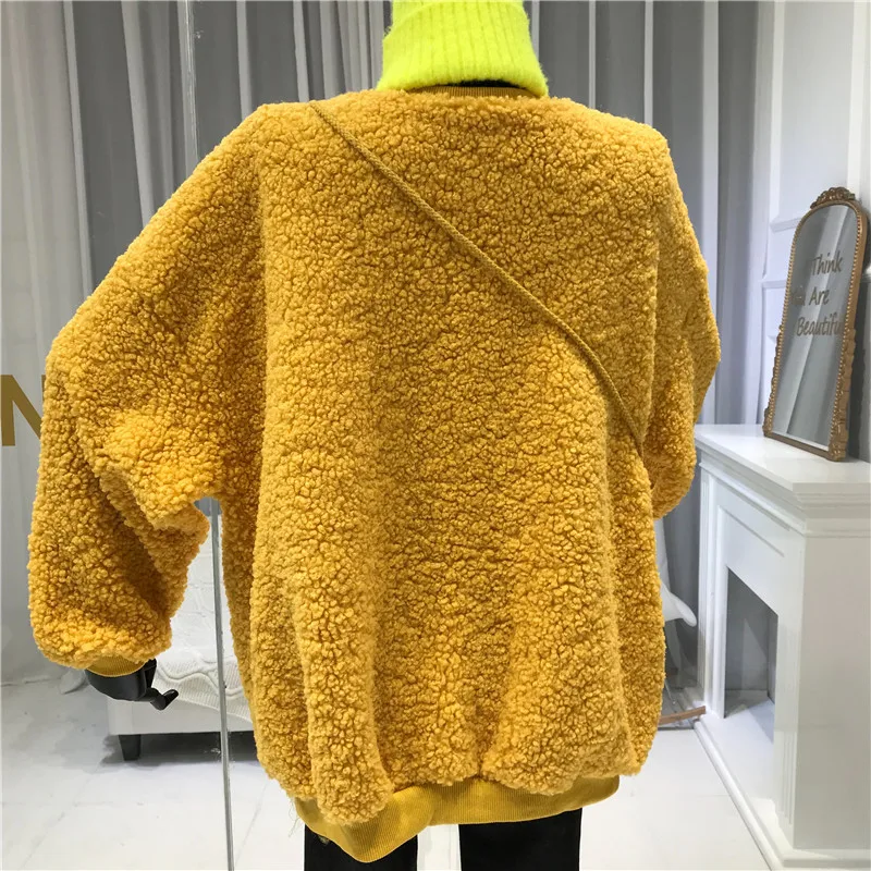 Осенне-зимний пуловер из овечьей шерсти с буквенным принтом, Женская свободная утолщенная толстовка с капюшоном, пальто, студенческий пуловер, топ с сумкой