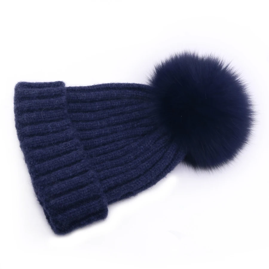 Зимняя женская винтажная вязаная шапка Skullies, женская теплая шерстяная Круглая Шапочка, шапки с настоящим помпон из меха енота Gorro, Лыжные шапки для девочек, новинка