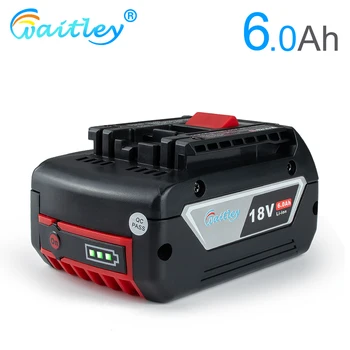 

Waitley 18V 6.0A Rechargeable Li-ion Battery For Bosch 18V Power tool Backup 6000mah Portable Replacement BAT609 Indicator light