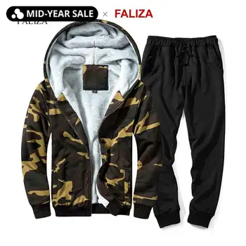 

FALIZA Men Super Warm Camouflage Hoodies Sweatshirts Winter Thicken Fleece Zipper Military Hooded Hip Hop Camo Sweatshirt Male