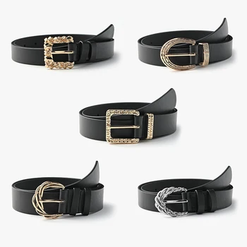 

Fashion PU Leather Belts for Women Female Casual Black Waistband Vintage 2020 Carved Alloy Pin Buckle Belt Decorative Jeans Belt